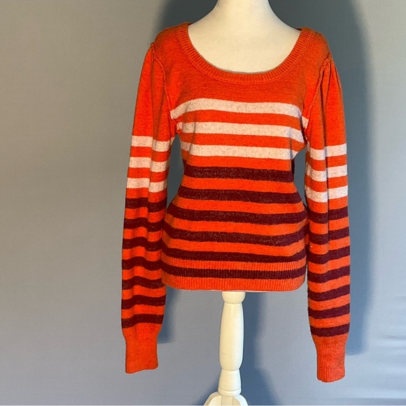 Free People Sweaters - Free People Stripe Alpaca Blend Sweater S Petite Orange Boho
